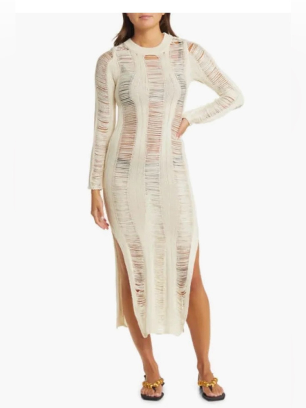 YLLW THE LABEL Seychelles Sheer Long Sleeve Cover-Up Sweater Dress NWT XS